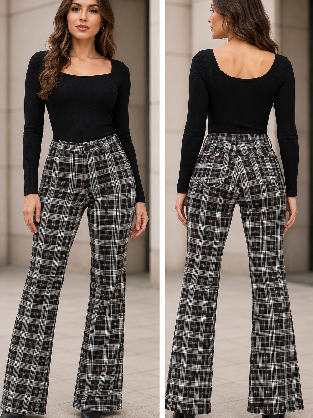 🌙✨ 70s inspired Plaid Flare Pants – It’s Size S